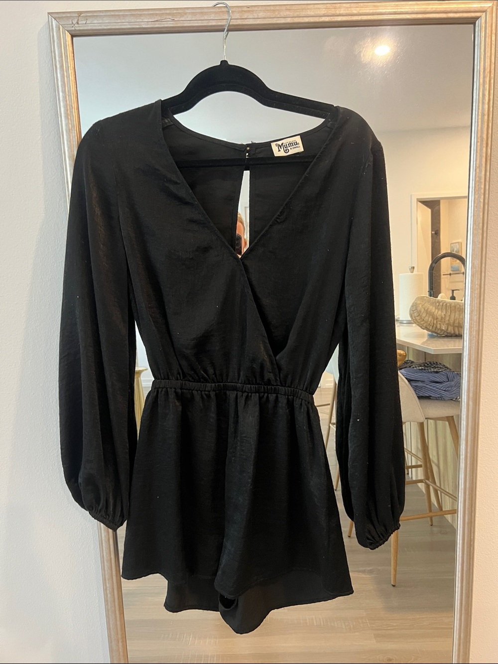 Show me your Mumu Black Long-Sleeve Surplice Romper